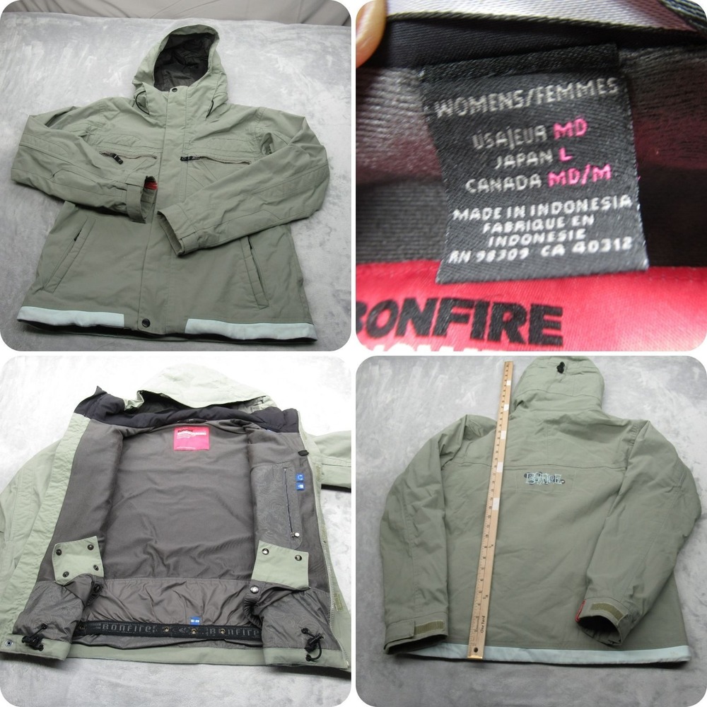 Bonfire Snowboarding Company Ski Jacket Womens Medium Green Waterproof Hooded‎